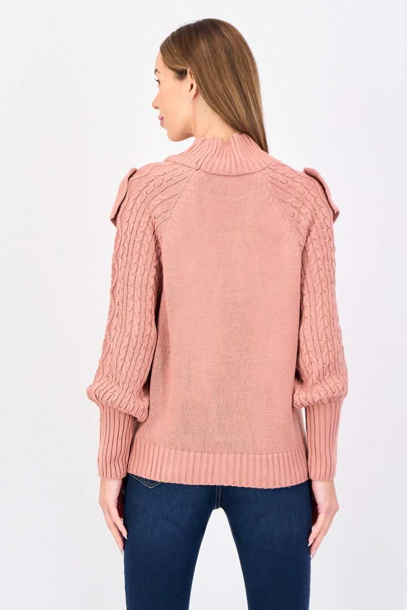 trendyol Women Mock Neck Long Sleeve Knitted Sweater, Dusty Rose - Image 3